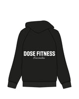 The Womens Zip Hoodie - Black - Dose Fitness - Right Chest & Back Center Stacked - White