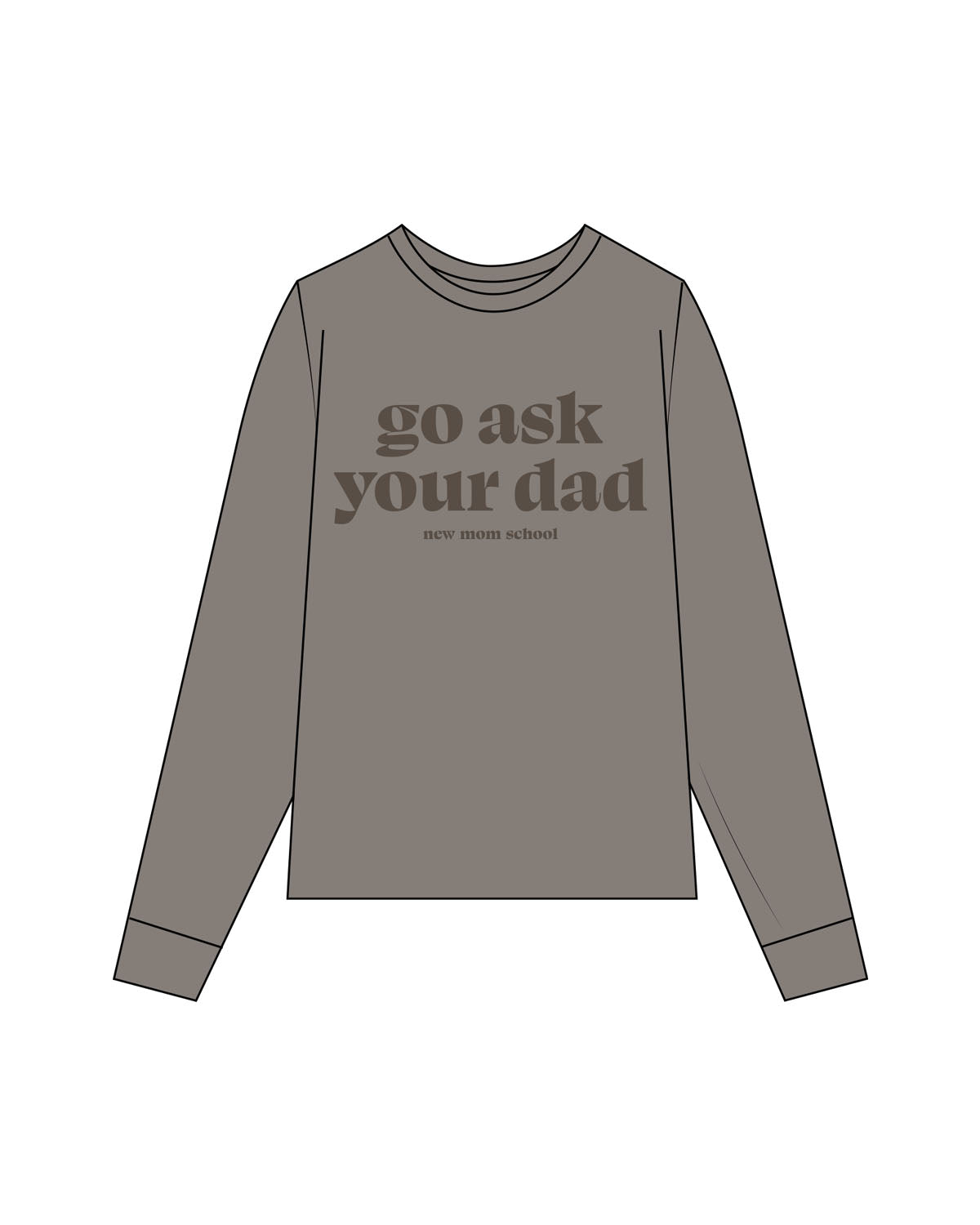 The Womens Heavyweight Long Sleeve - Washed Gray - New Mom School - Center Chest Stacked - Printed - Tone on Tone