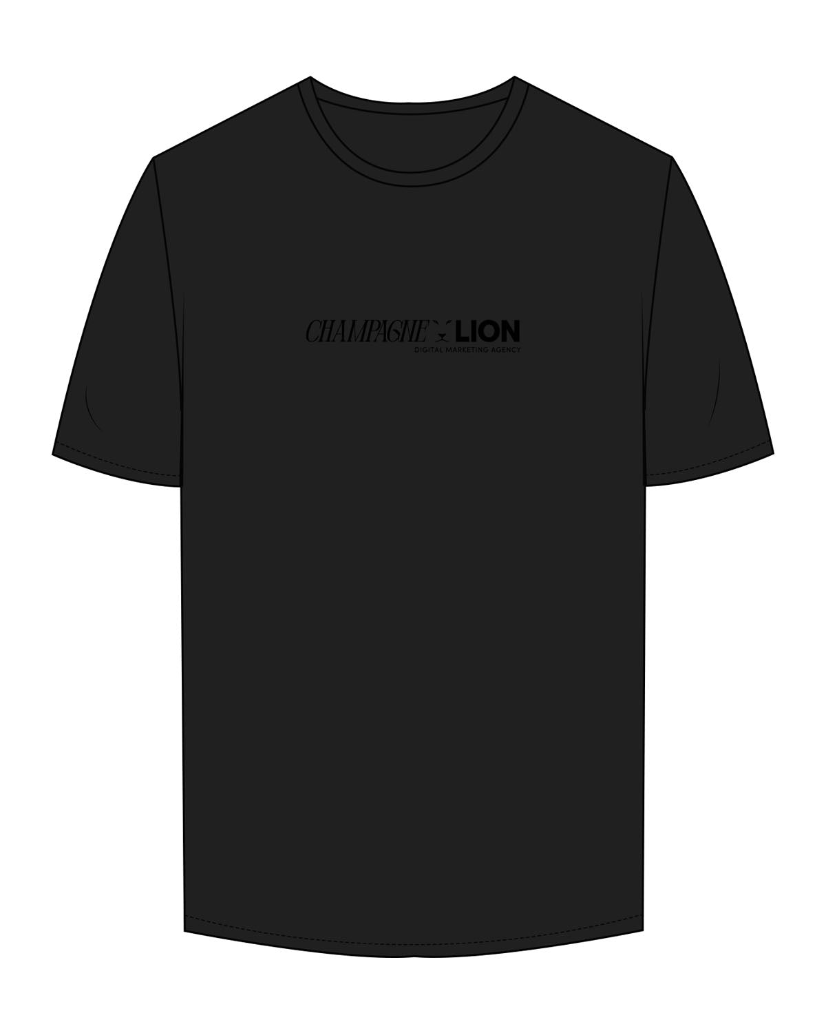 The Mens Tee - Black - Champagne Lion - Center Chest Stacked - Printed - Tone on Tone