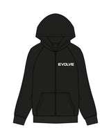 The Womens Zip Hoodie - Black - Evolve Lagree - Right Sleeve - Left Chest & Back Center Stacked - White
