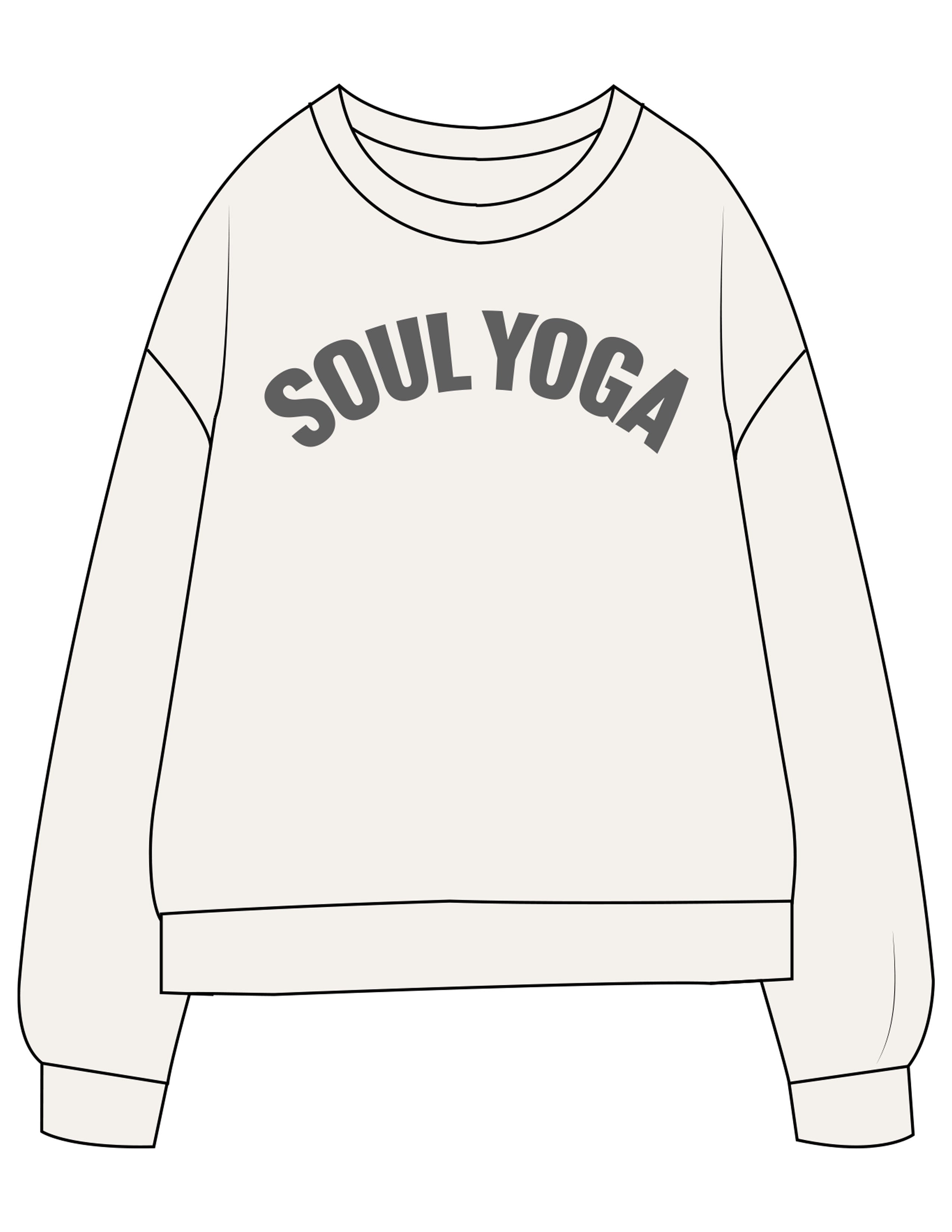 The Midweight Unisex Crewneck - Washed White - SOUL YOGA - Center Chest Arc - Printed - Charcoal