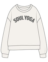 The Midweight Unisex Crewneck - Washed White - SOUL YOGA - Center Chest Arc - Printed - Charcoal