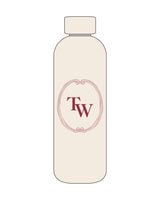 The Water Bottle - Off White - Tone Wellness Studio - Oval Logo " TW" - Maroon