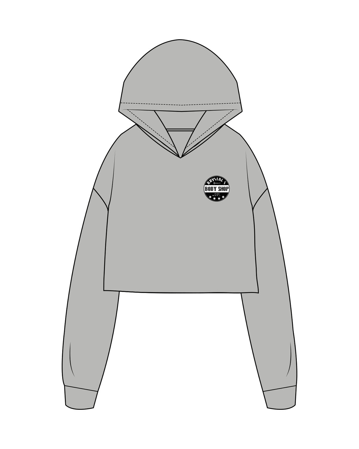 The Crop Terry Hoodie - Heather  - Krystals Body Shop - Left Chest - Printed - Full Color