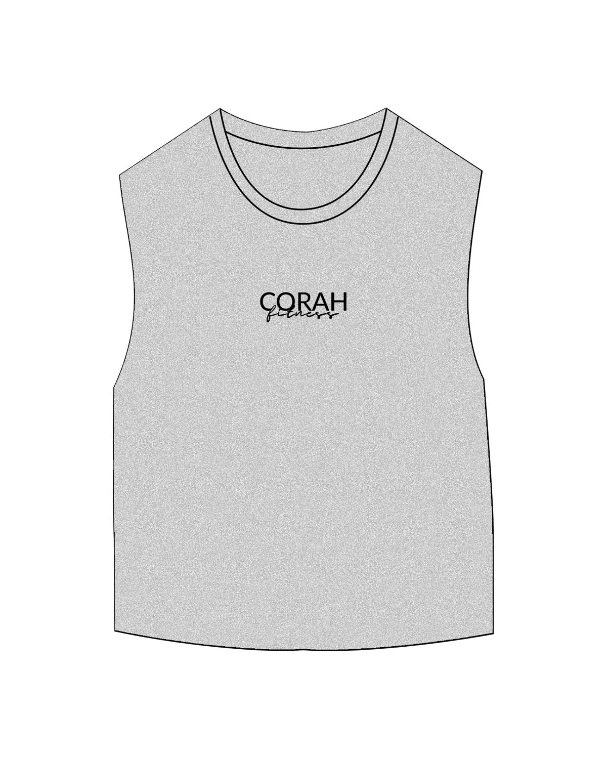 The Micro Rib Basic Crop Tank - Heather - Corah Fitness - Center Chest Stacked - Printed - Black