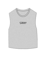 The Micro Rib Basic Crop Tank - Heather - Corah Fitness - Center Chest Stacked - Printed - Black