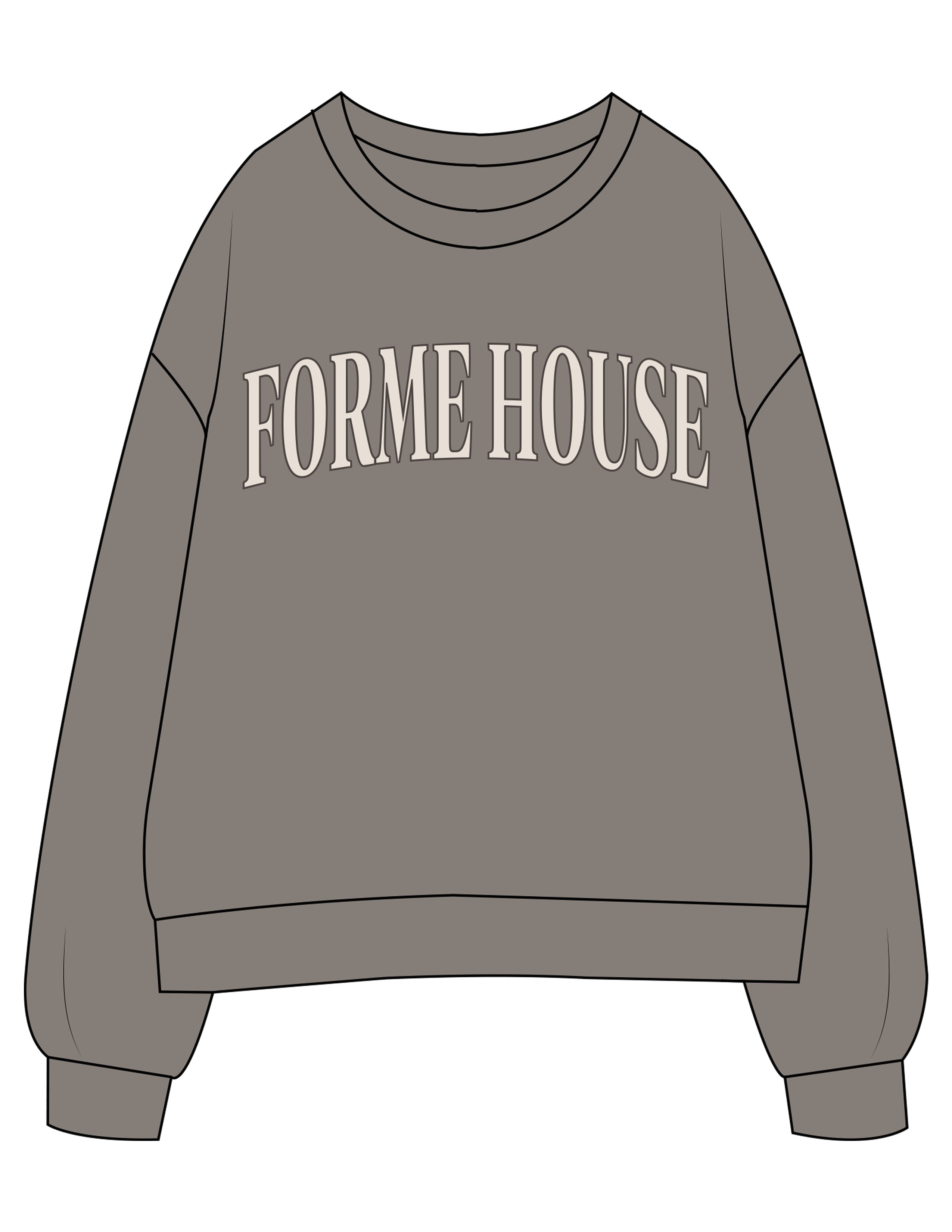 The Womens Crewneck - Washed Gray - Forme House - Center Chest - Printed - Full Color