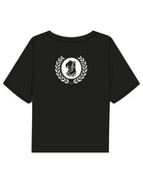 The Midweight Crop Tee - Black - Institute 4 Sex & Occupational - Center Chest Stacked W/ Icon - Top Back Icon - Full Color