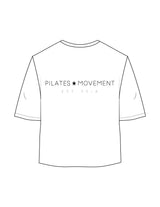 The Oversized Crop Tee - White - Pilates Movement - Back Stacked - Printed - Black