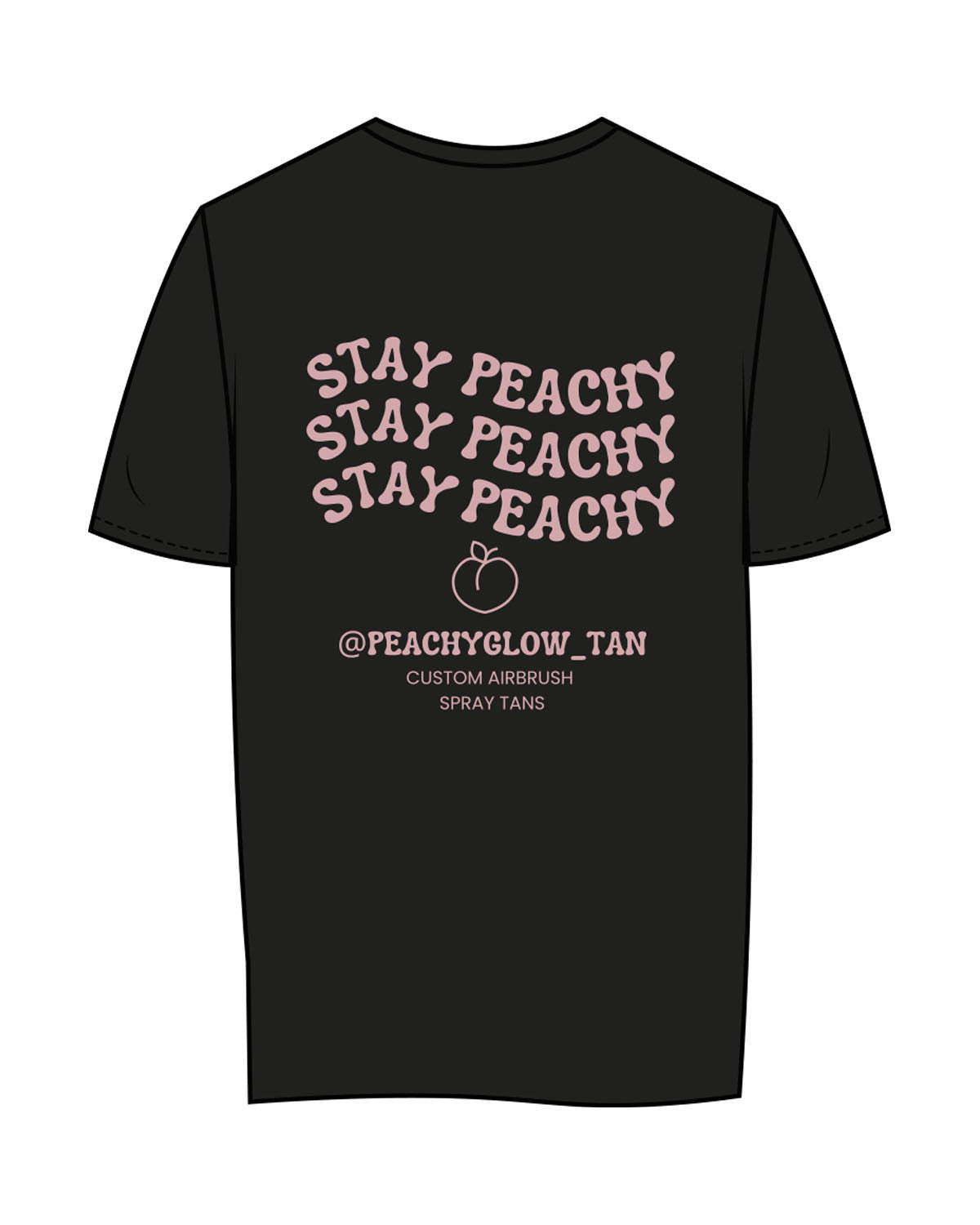 The Womens Tee - Black - Peachy Glow - Left Chest & Back Stacked - Printed - Light Pink