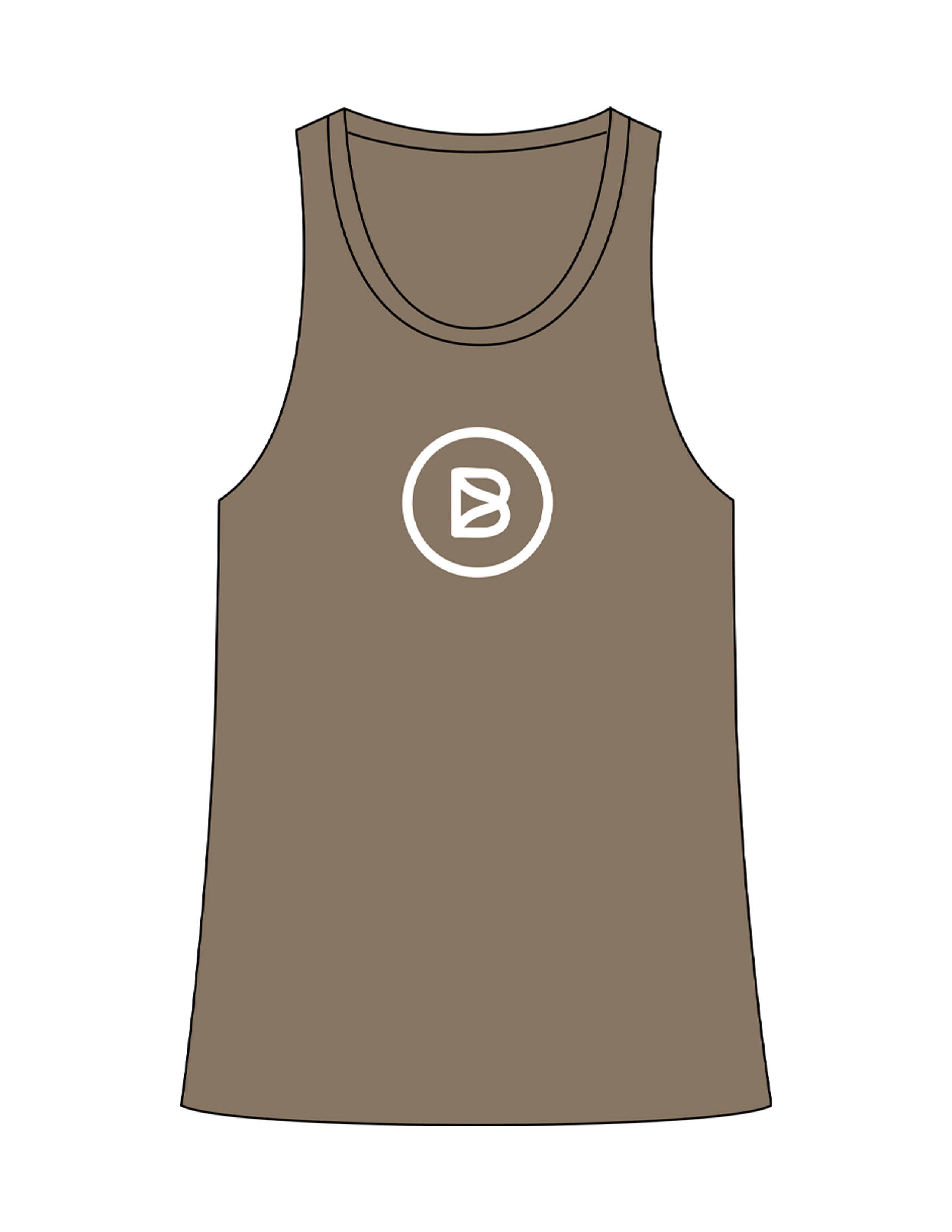 The Womens Full Length Tank - Olive - Bond Fitness - Center Chest Round - Printed - White