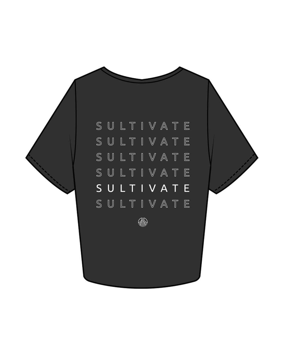 The Crop Tee - Charcoal - Sultivate - Center Chest & Center Back Logo - Printed - White