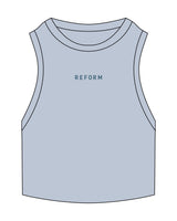 The Ribbed Crop Tank - Powder - Reform Fitness - Center Chest - Embroidered - Dark Teal