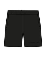 The Womens Sweat Shorts - Black - Core Reform - Left Leg Stacked - Printed - Tone on Tone