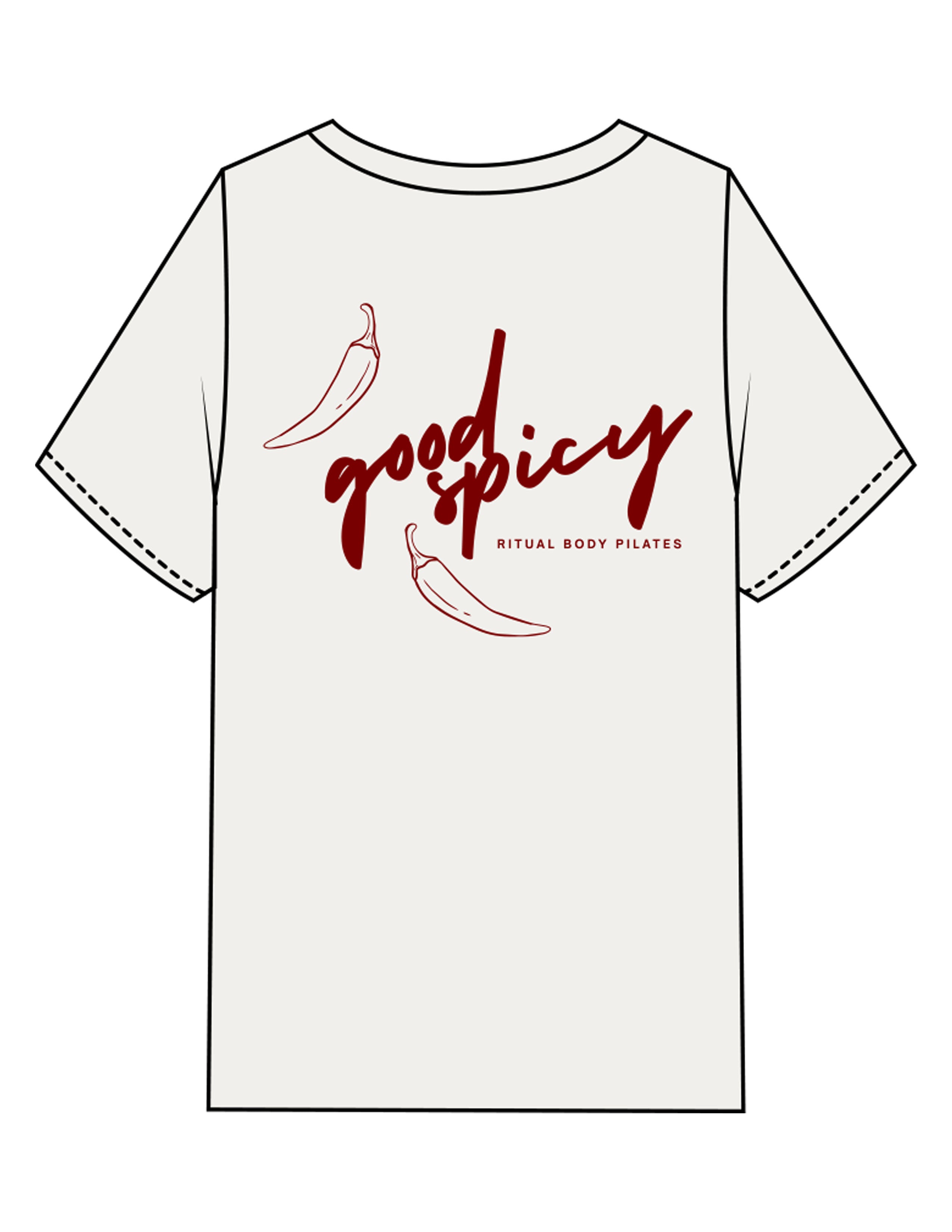 The Mens Heavyweight Tee - Washed Off White - Ritual Body - Center Chest & Back Stacked - Printed - Maroon