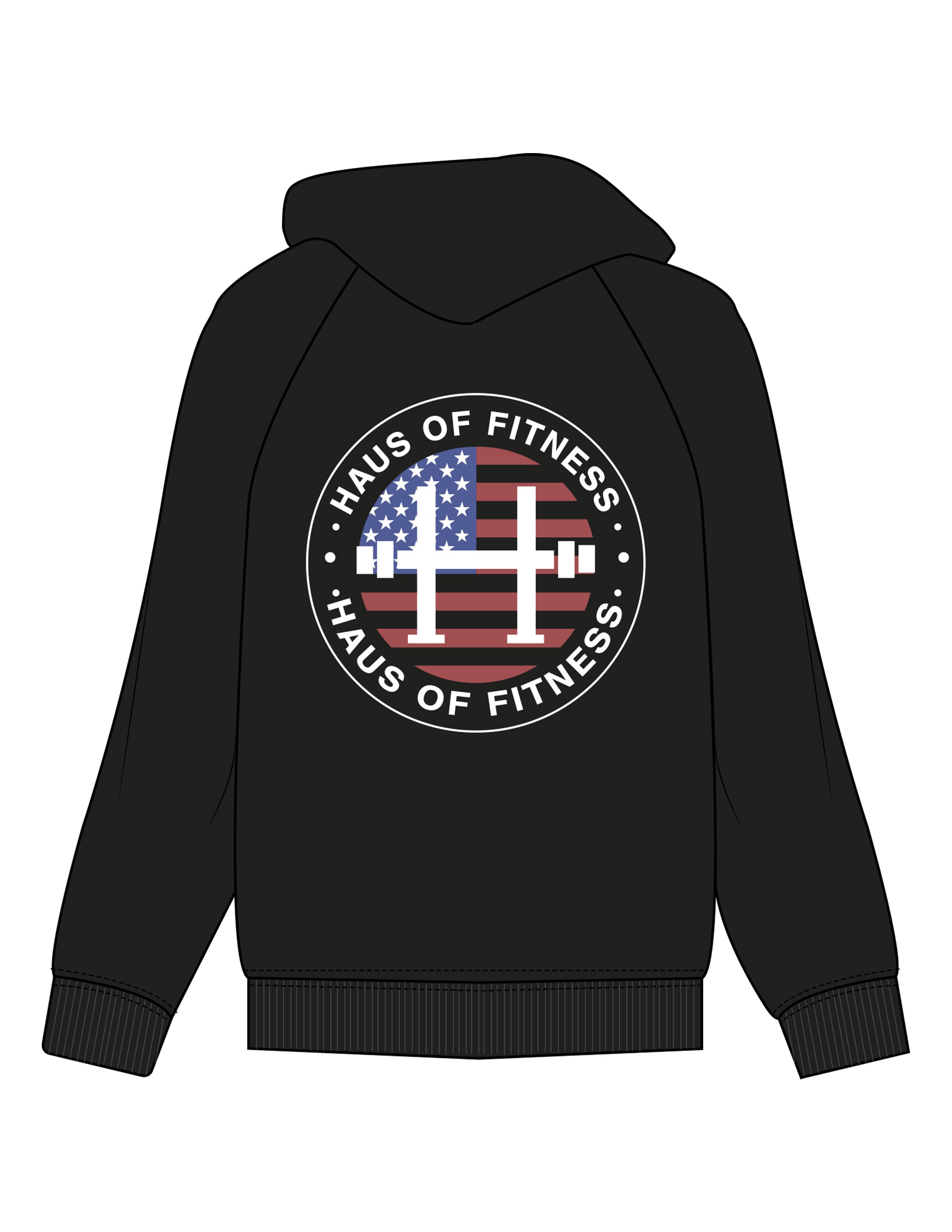 The Womens Hoodie - Black - Haus of Fitness - Front Pocket & Back Round - Printed - Full Color