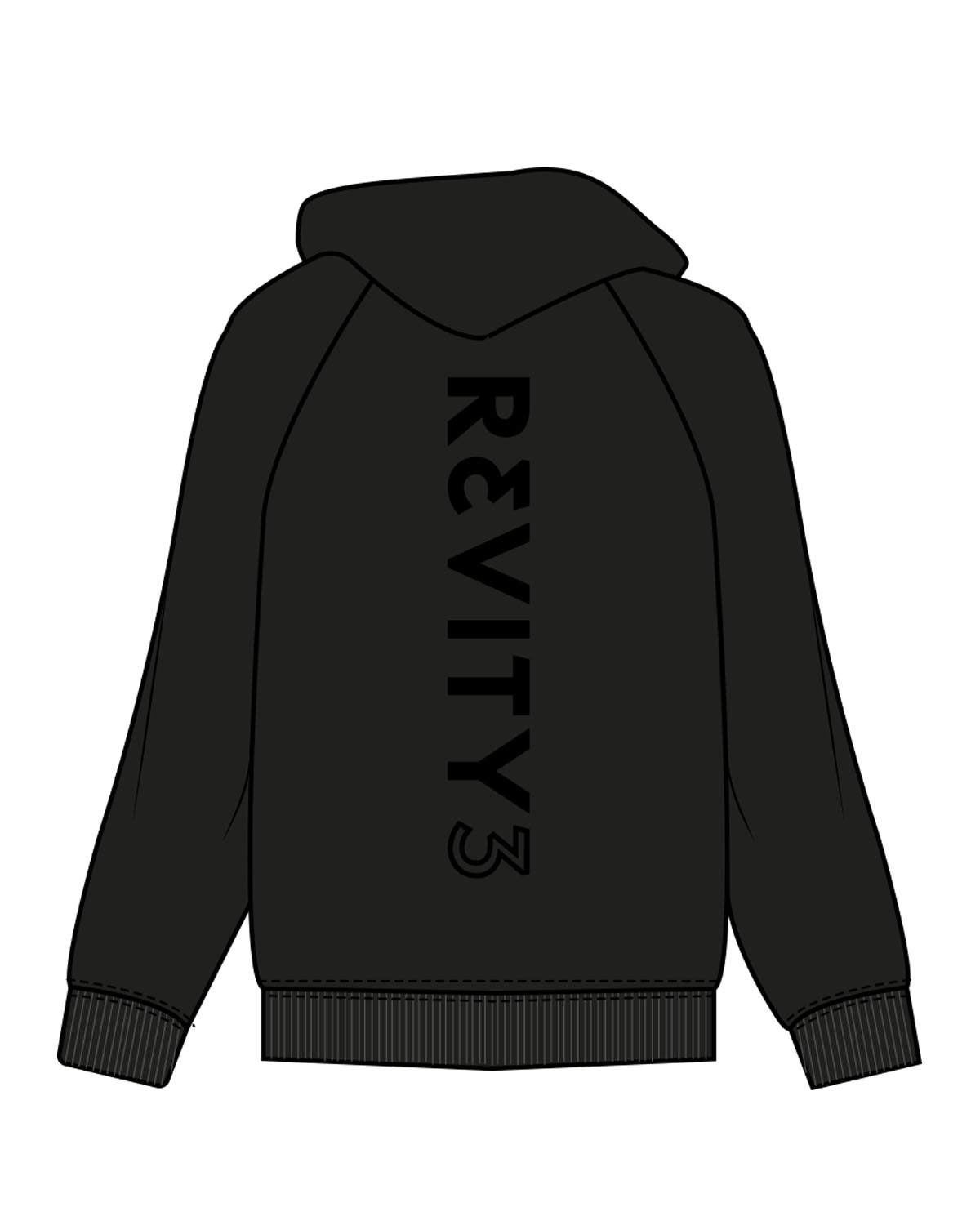 The Mens Zip Hoodie - Black - REVITY3 - Left Chest & Back Spine - Black