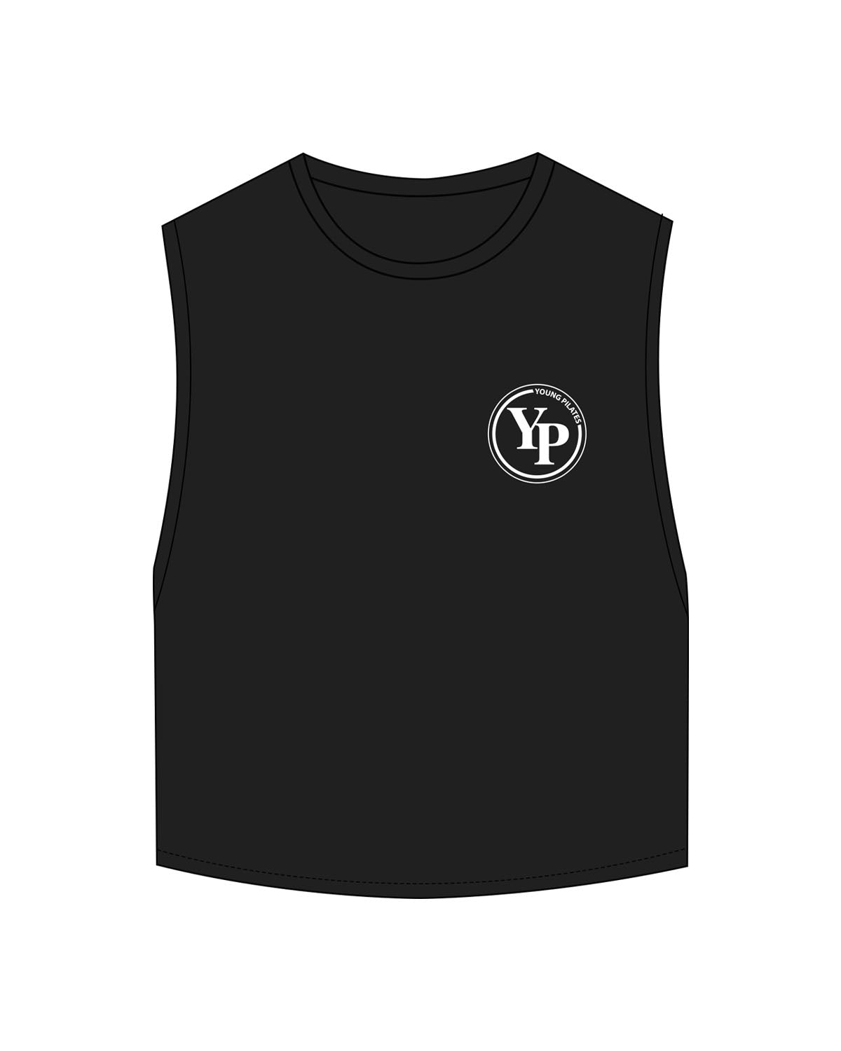 The Crop Muscle Tank - Black - YP - Left Chest - Printed - White