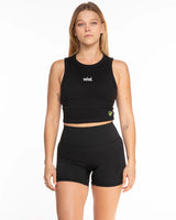 The Micro Rib Basic Crop Tank - Black - Chosen Foods - Center Chest & Left Waist - Embroidered - Full Color