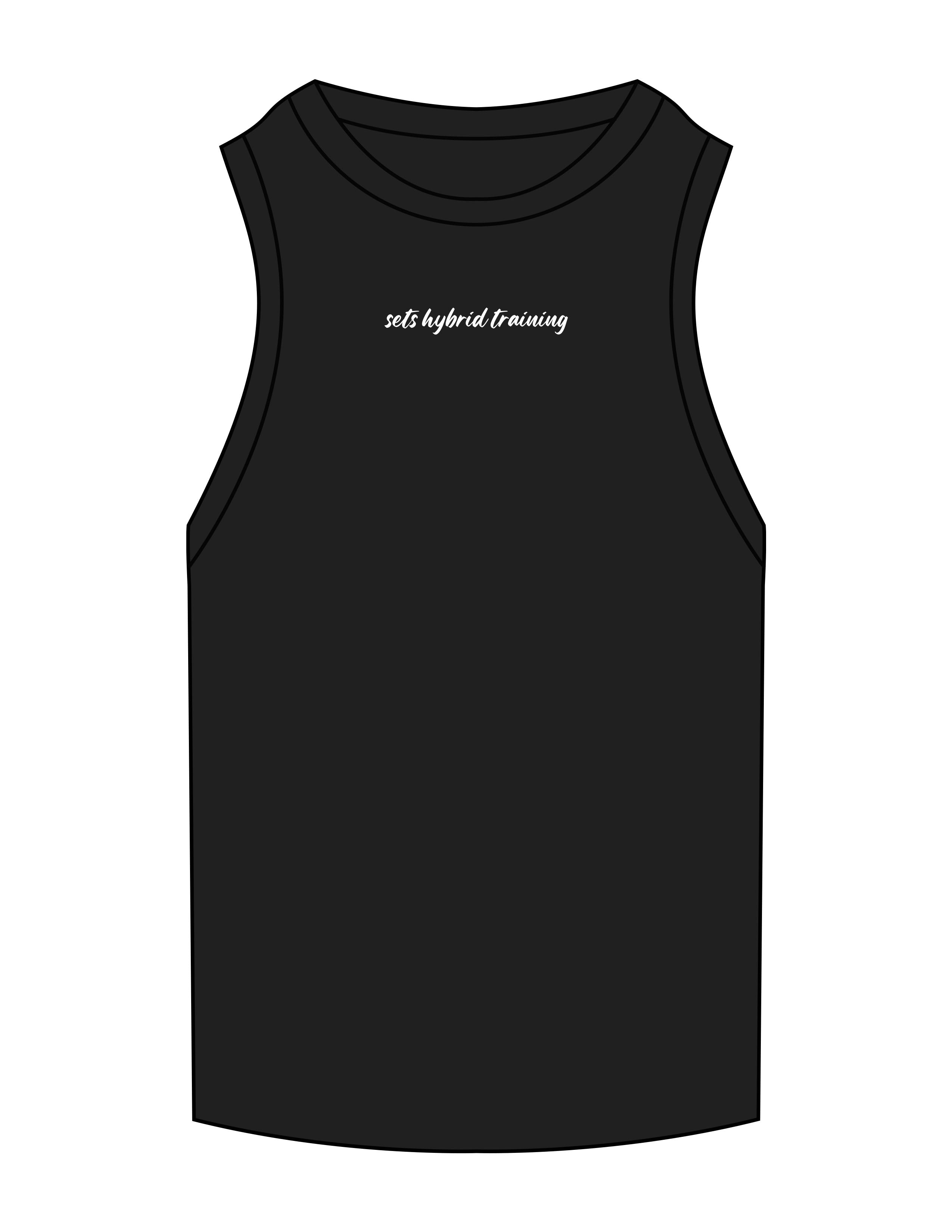 The Ribbed Full Length Tank - Black - SETSBUILT - Center Chest - Embroidered - White