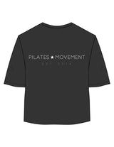 The Oversized Crop Tee - Black - Pilates Movement - Back Stacked - Printed - White