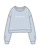 The Womens Heavyweight Crop - Denim Blue - Move Studio - Center Chest & Back Full - Printed - White