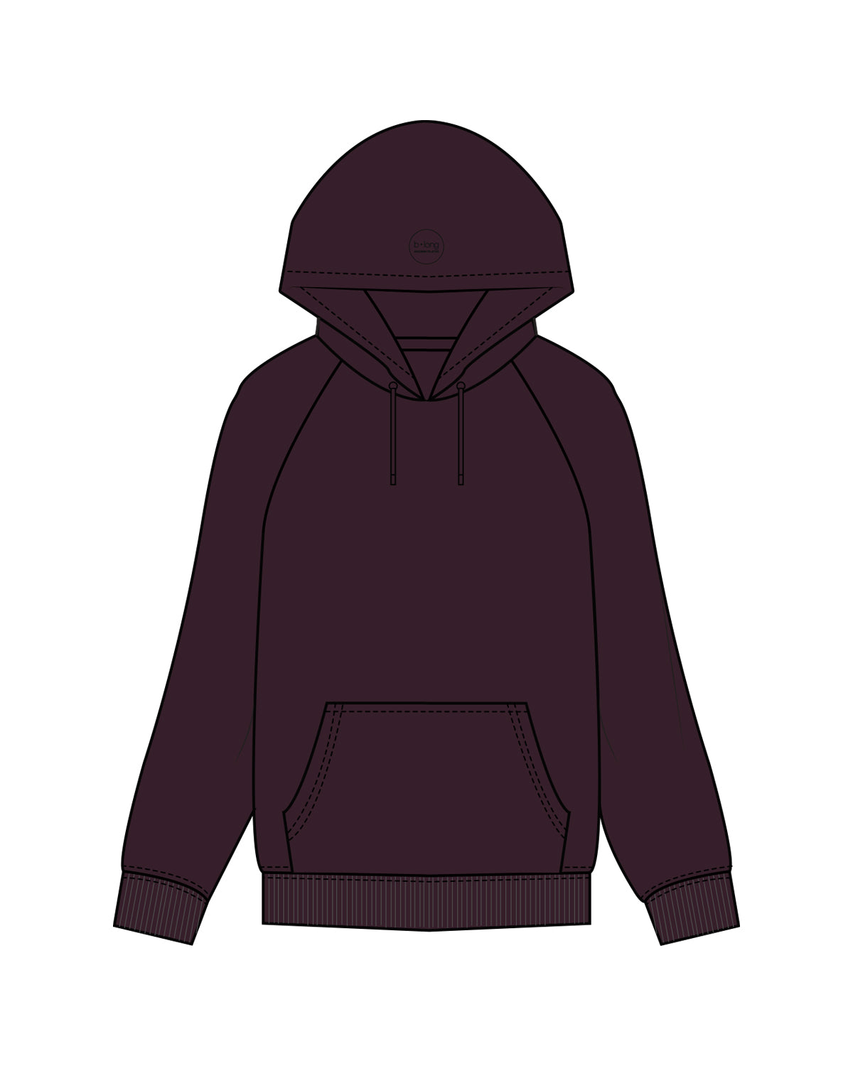 The Womens Heavy Hoodie - Plum - B Long Pilates - Hood Center Near End - Embroidered - Tone on Tone