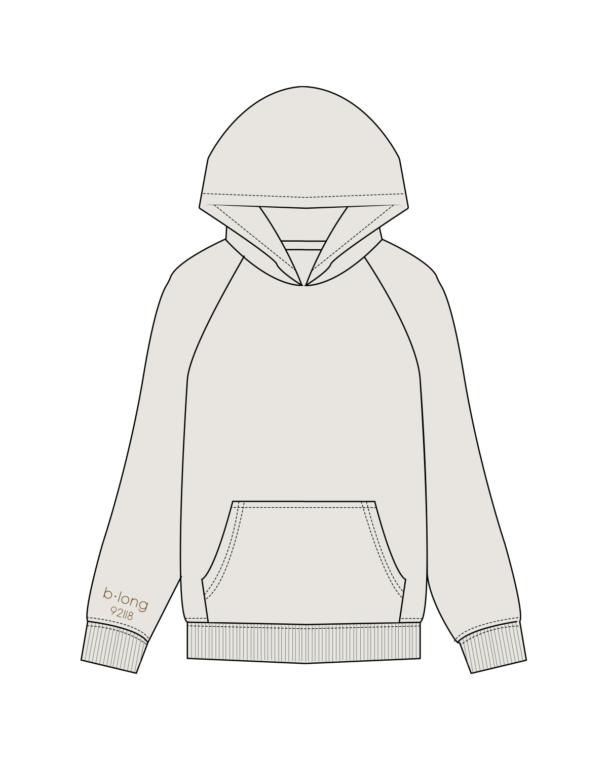 The Womens Hoodie - Bone - B Long Pilates - Front Right Cuff Stacked - Embroidered - Brown