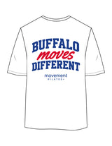 The Womens Oversized Tee - White - Movement Pilates Buffalo - Back Stacked - Printed - Full Color