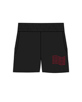 The Womens Sweat Shorts - Black - Renew - Left Chest Stacked & Back Center Stacked - Red