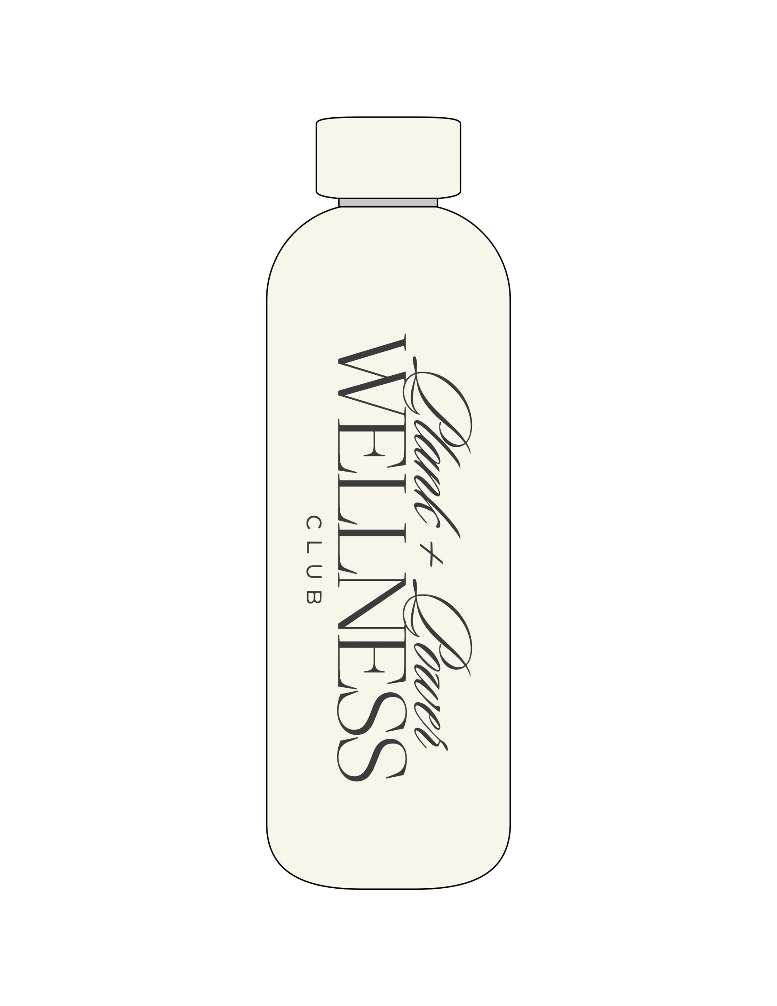 The Water Bottle - Off White - Plank + Power - Center Body Vertical Stacked - Printed - Charcoal