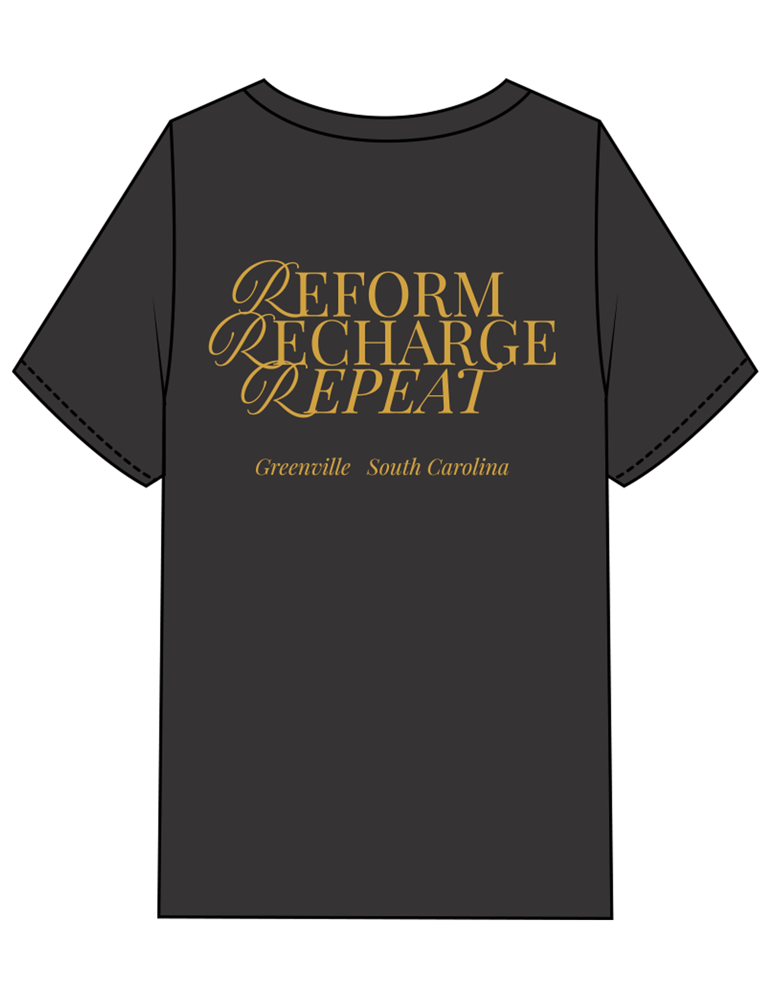 The Mens Heavyweight Tee - Washed Charcoal - REFORA - Left Chest Arc Stacked & Back Stacked - Printed - Gold