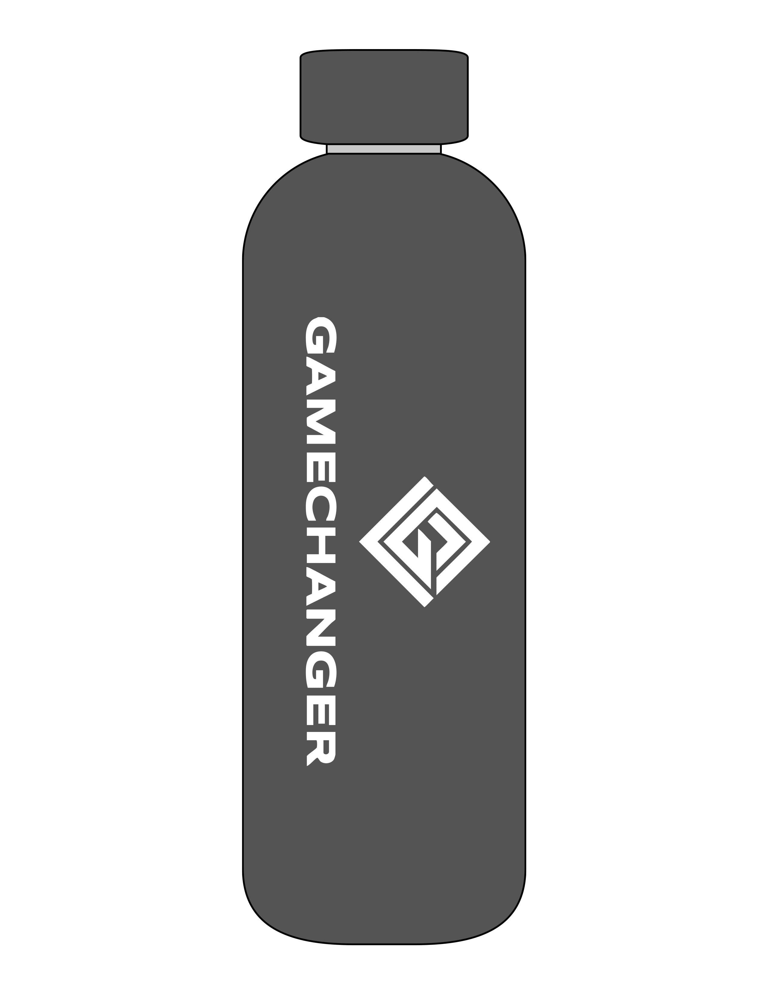 The Water Bottle - Charcoal - Game Changer - Center Body Stacked - Printed - White