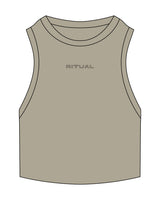 The Ribbed Crop Tank - Eucalyptus - Ritual Indoor Cycling - Center Chest - Embroidered - Tone on Tone