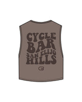 The Crop Muscle Tank - Cacao - Cyclebar - Left Chest & Back Stacked - Printed - Tone on Tone