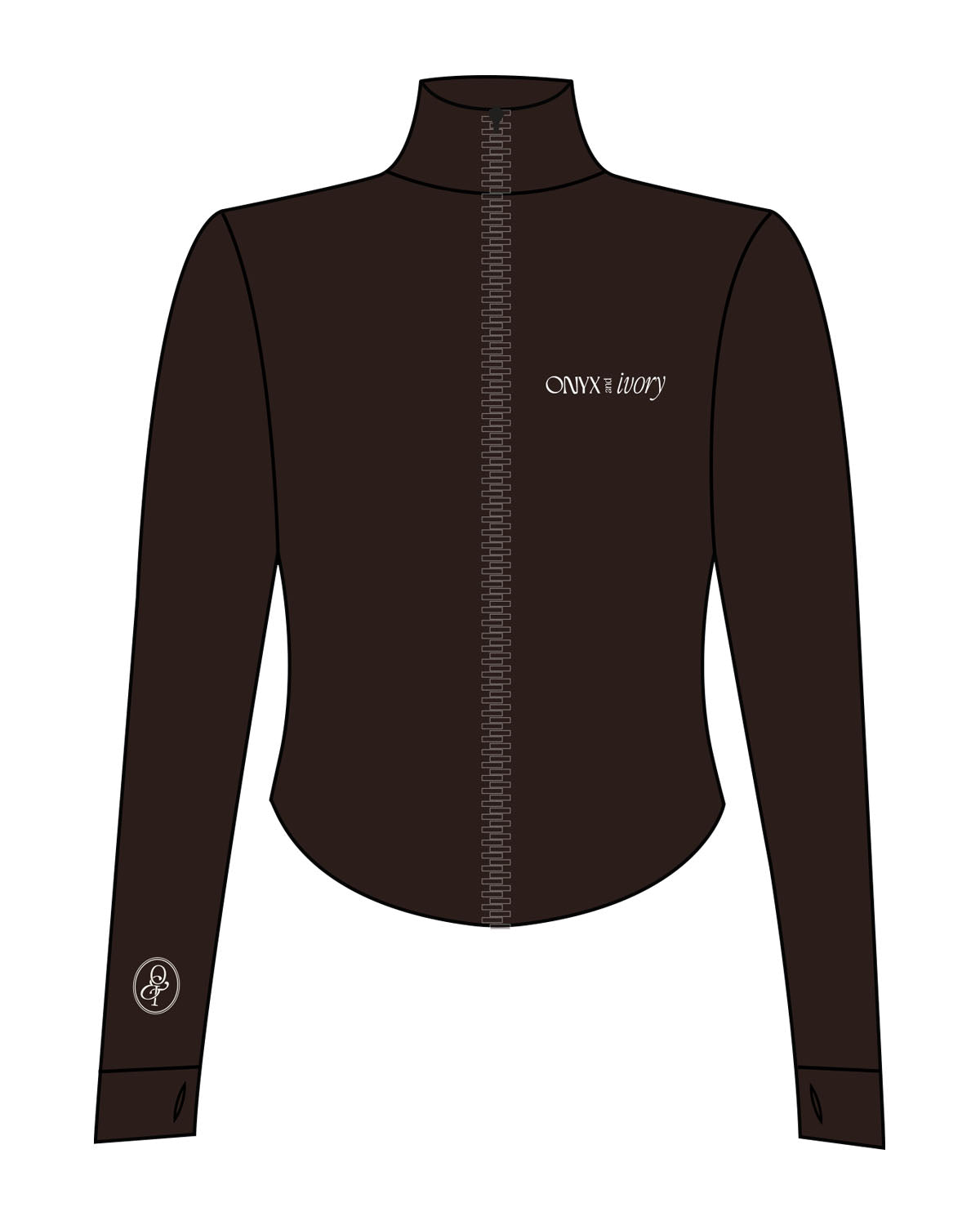 The 3/4 Crop Zip Jacket - Brown - Onyx & Ivory - Left Chest & Right Wrist - Printed - Off White