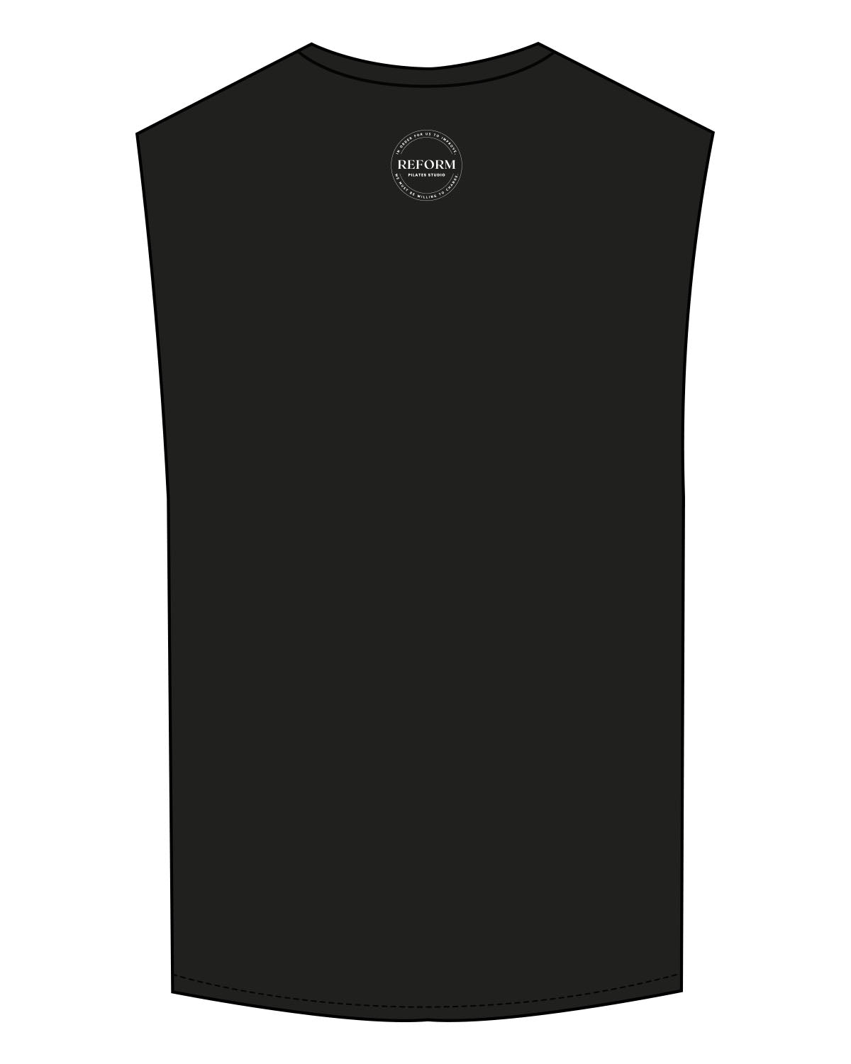 The Muscle Tank - Black - REFORM Pilates Studio - Center Chest & Back Neckline - Printed - White