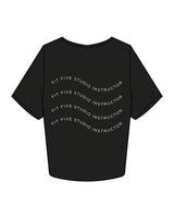 The Boxy Crop Tee - Black - Fit Five - Left Chest Stacked & Center Back Stacked Wavy - White