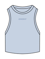 The Ribbed Crop Tank - Powder - ZENERGY CYCLING - Center Chest - EMB - Tone on Tone