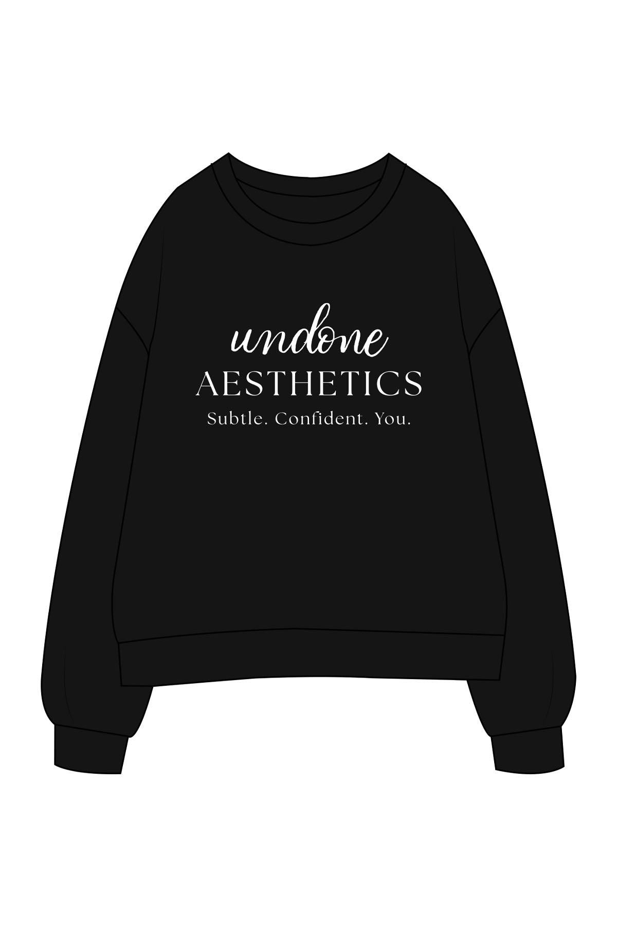 The Womens Crewneck - Black - Undone Aesthetics - Center Chest Stacked - Printed - White