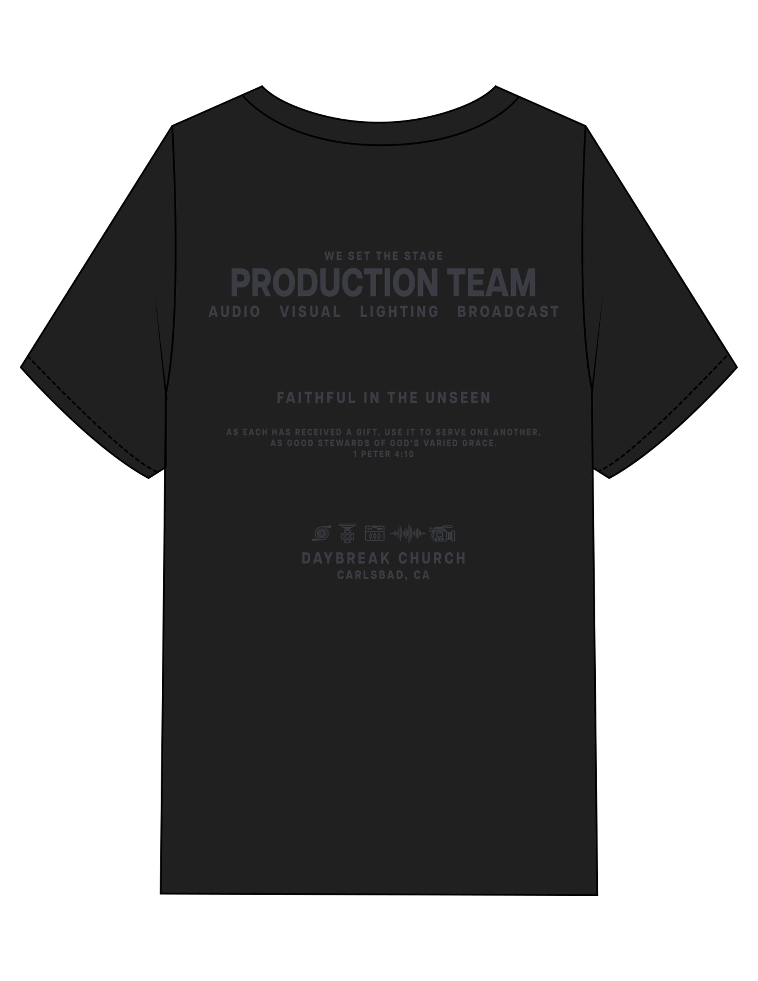 The Womens Heavyweight Tee - Black - Daybreak Church - Back Stacked - Printed - Dark Gray