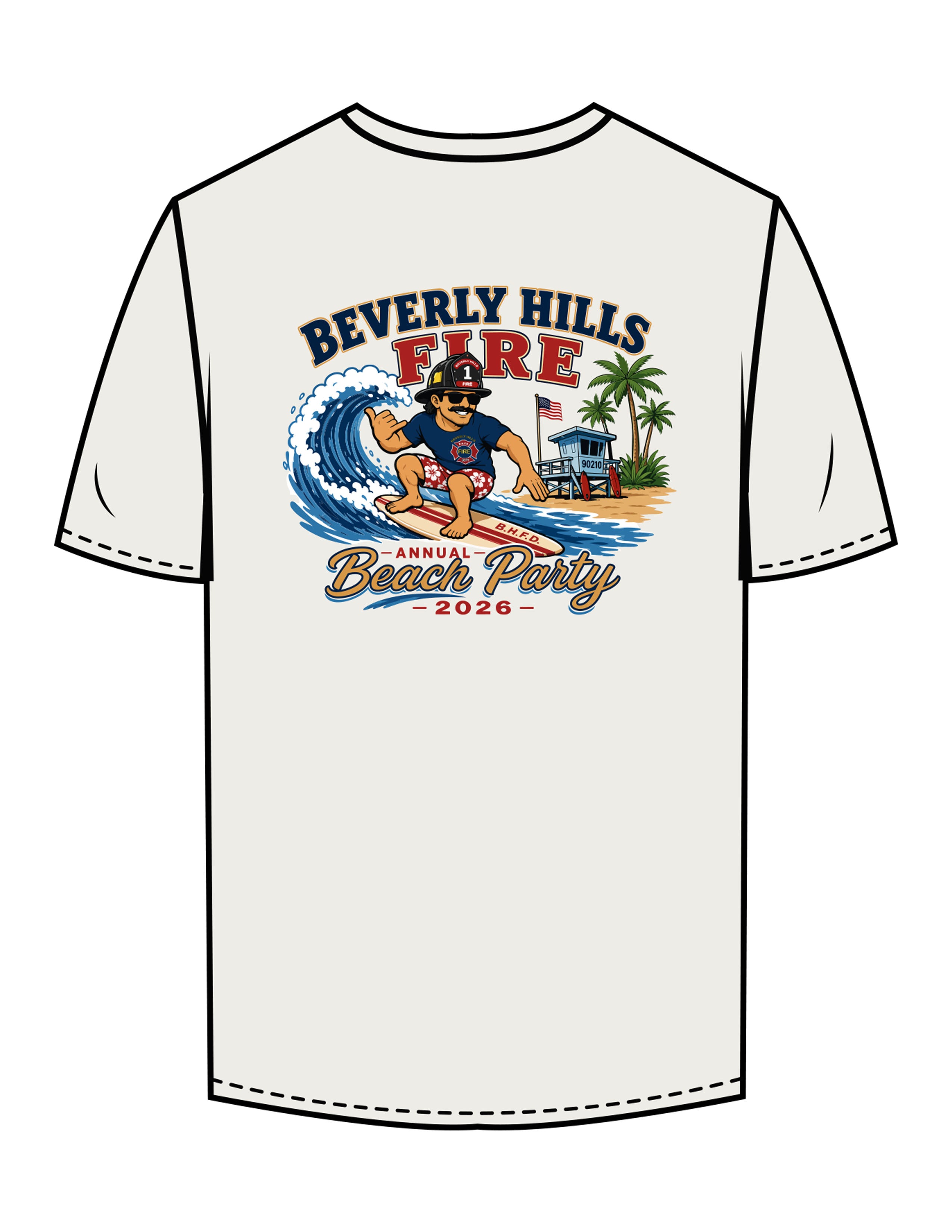 The Mens Tee - Off White - Beach Party 2026 - Left Chest & Back Image - Printed - Full Color