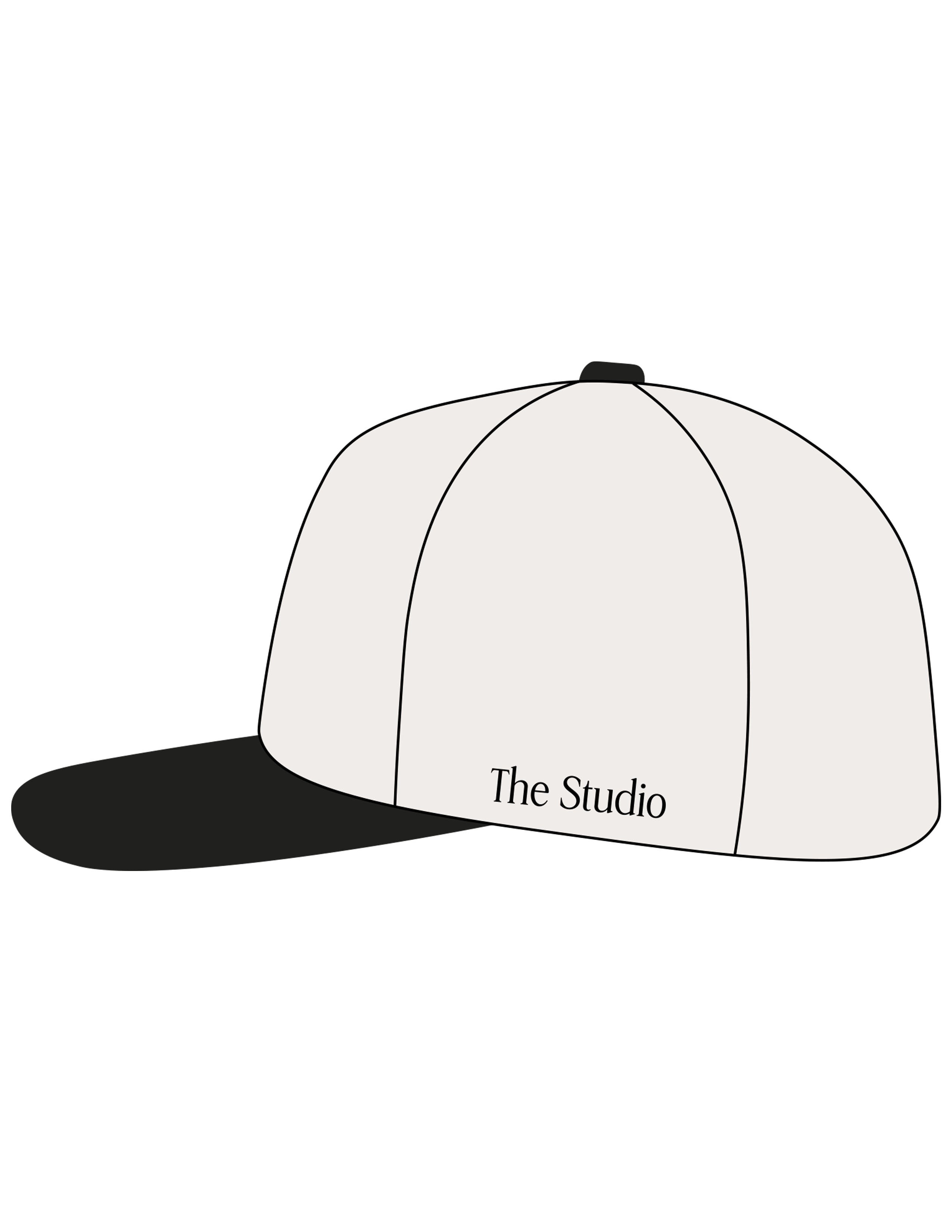 The Canvas Cap - Natural / Black - The Studio Cape - Center Crown Stacked & Left Side Panel  - Printed - Black
