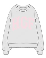 The Mens Crewneck - White Heather - Higher Ground - Center Chest - Pink