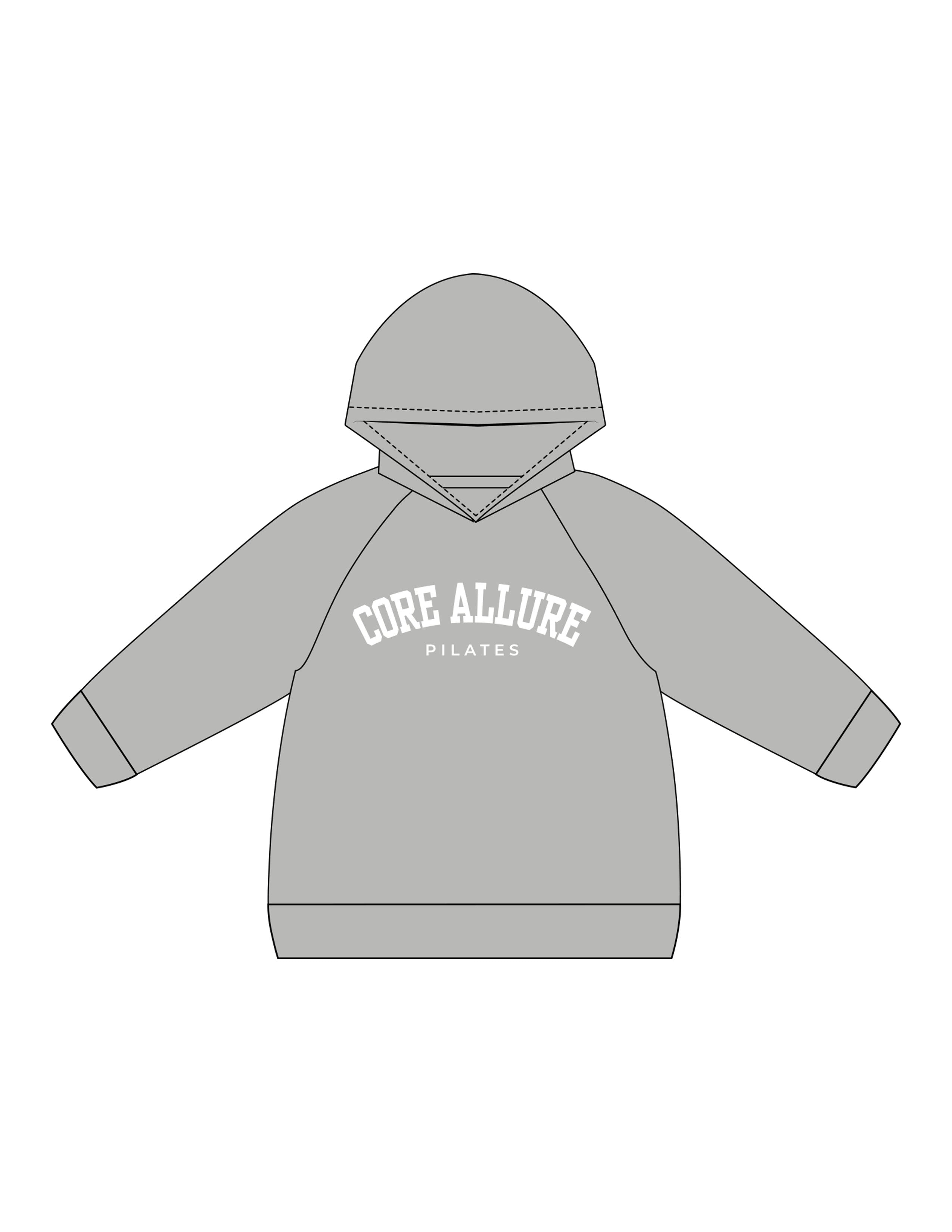 The Kids Hoodie - Heather - Core Allure Pilates - Center Chest Arc Stacked - Printed - White