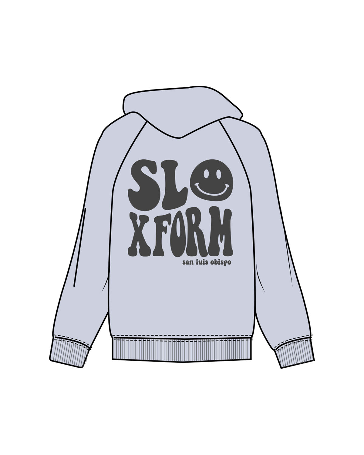 The Womens Hoodie - Powder - Slo x Form - Left Chest Stacked & Center Back Stacked - Printed - Charcoal