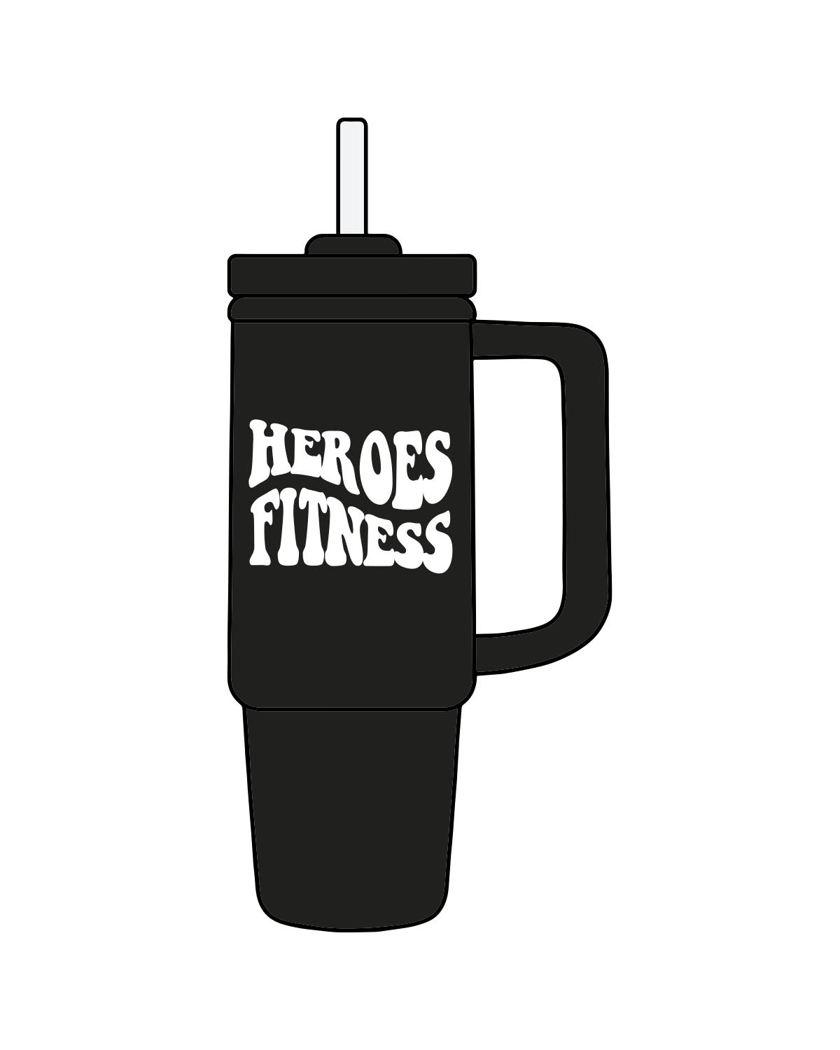 The Tumbler Cup - Black - Heroes Fitness - Center Body Stacked - Printed - White