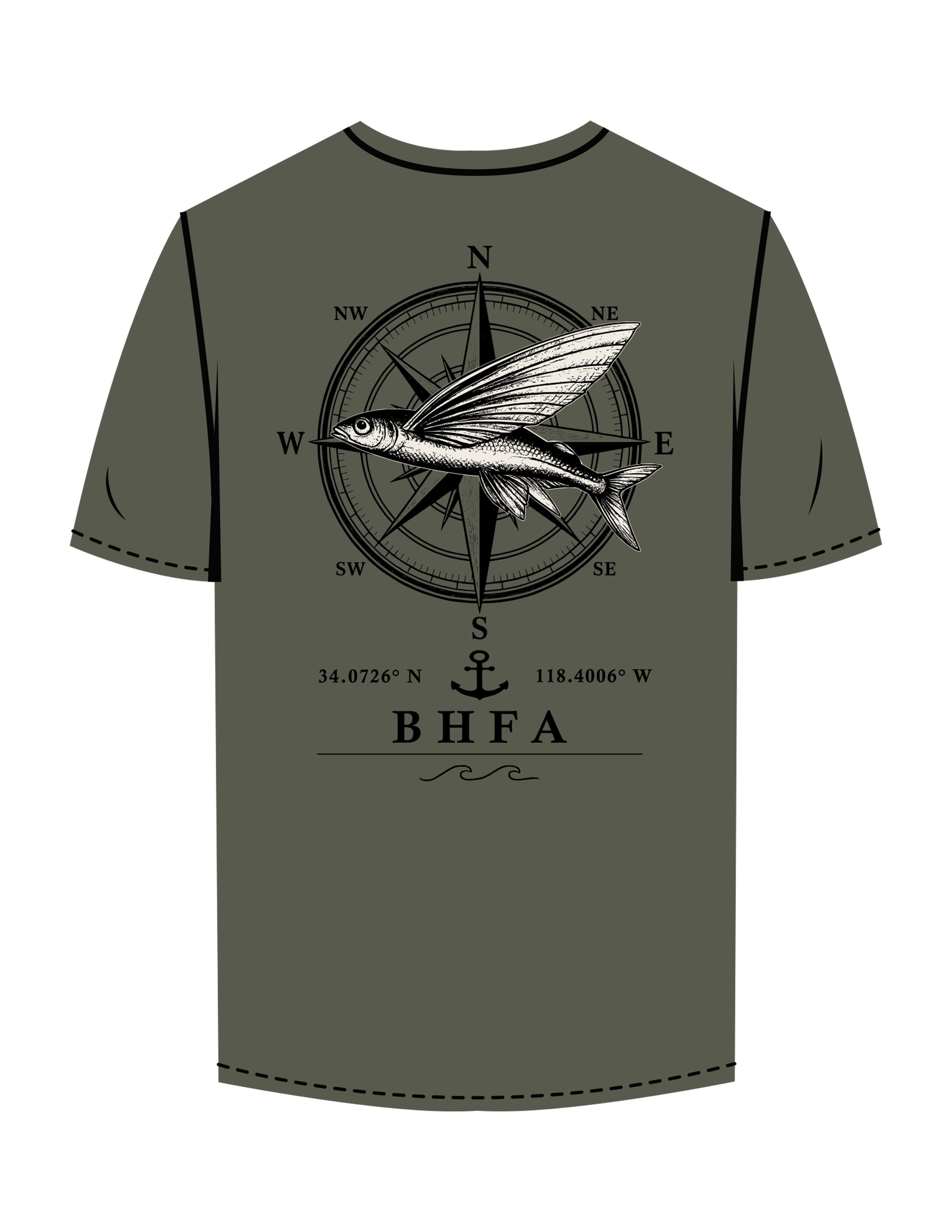 The Mens Tee - Cypress - BHF Fishing - Left Chest - Left & Right Sleeve - Back Compass - Full Color Ivory