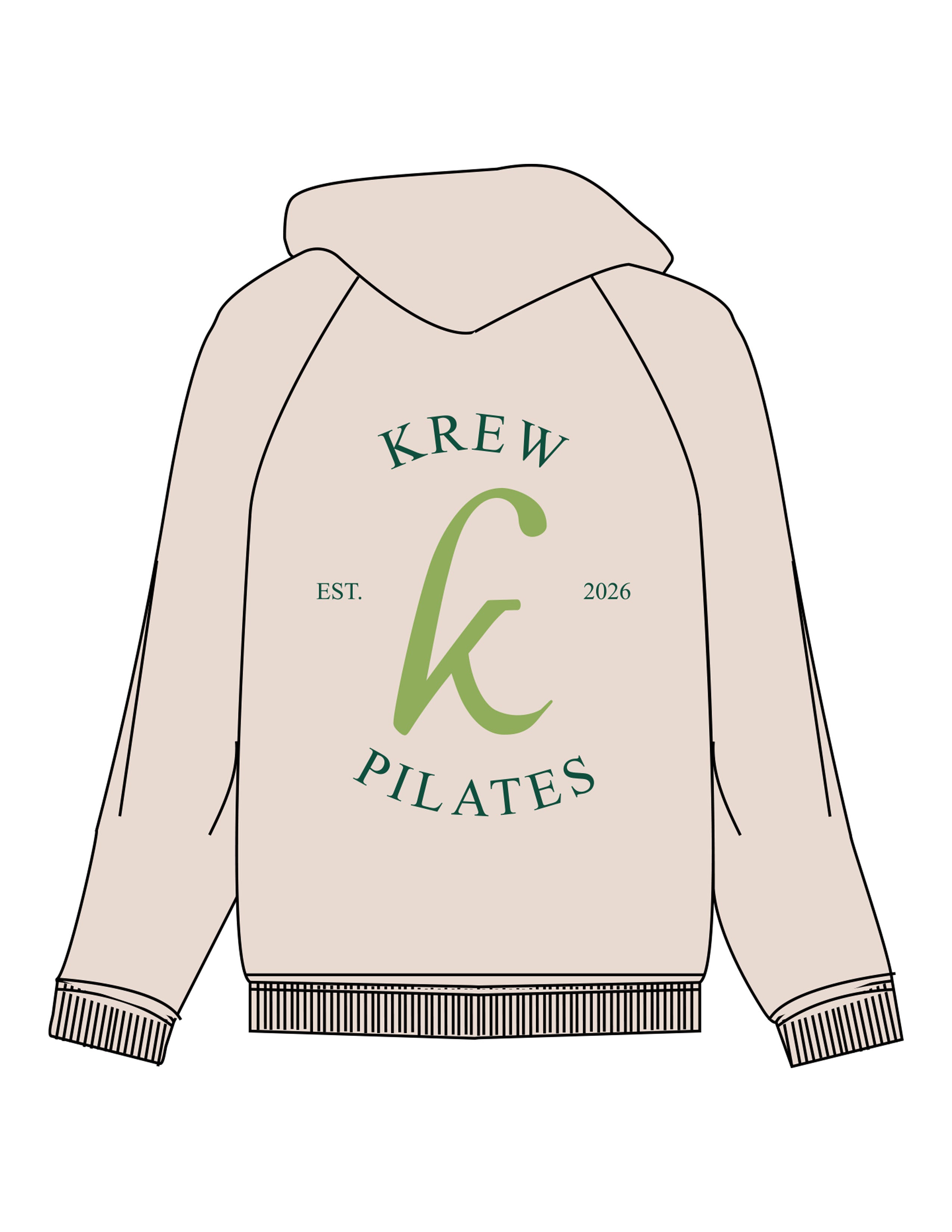 The Recycled Unisex Zip Hoodie - Polar - Krew Pilates - Left Chest Stacked & Back Stacked - Printed - Full Color