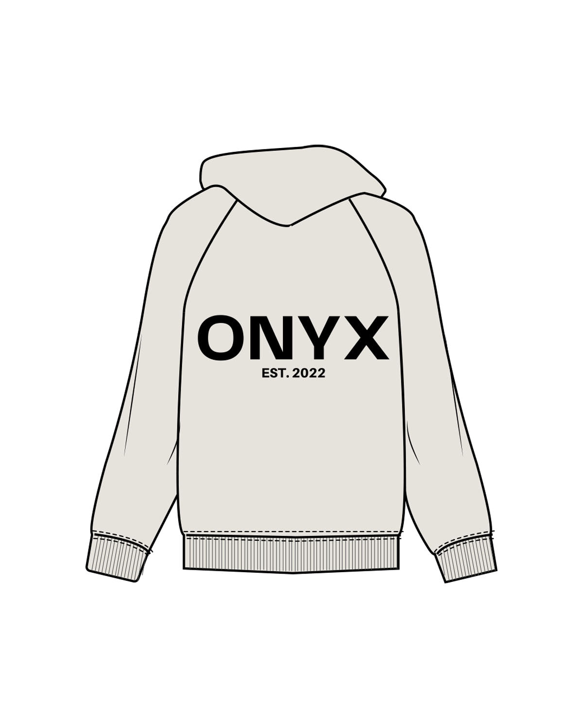 The Mens Hoodie - Washed Bone - Onyx Fit - Left Chest & Front Pocket - Back Stacked - Printed - Black